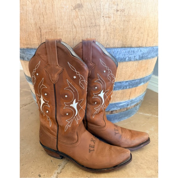 Gypsy Rose Texas Rhinestone Embellished Brown Leather Western Cowboy Boots - Picture 7 of 10